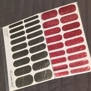Jamberry nail wraps, red sparkle and black/gold stars